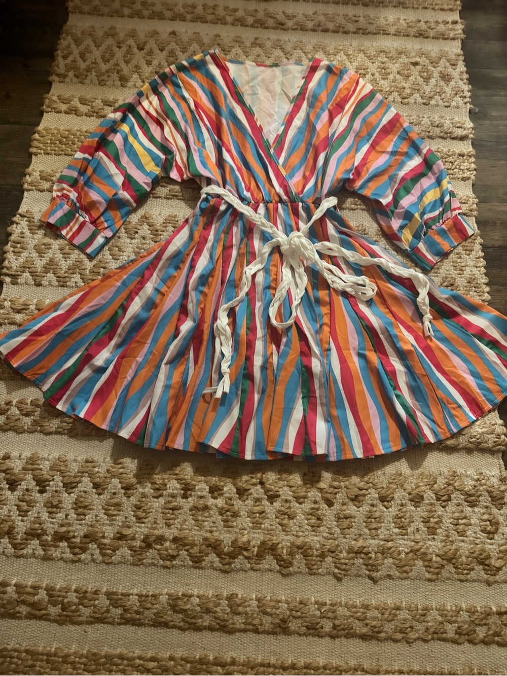 Women’s Multicolor Stripe Wrap Dress - White Tie
